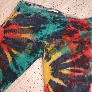 GOLDEN Denim Mens 40 Tie Dye Distressed Street Wear Jean Shorts Jorts Reggae Y2K